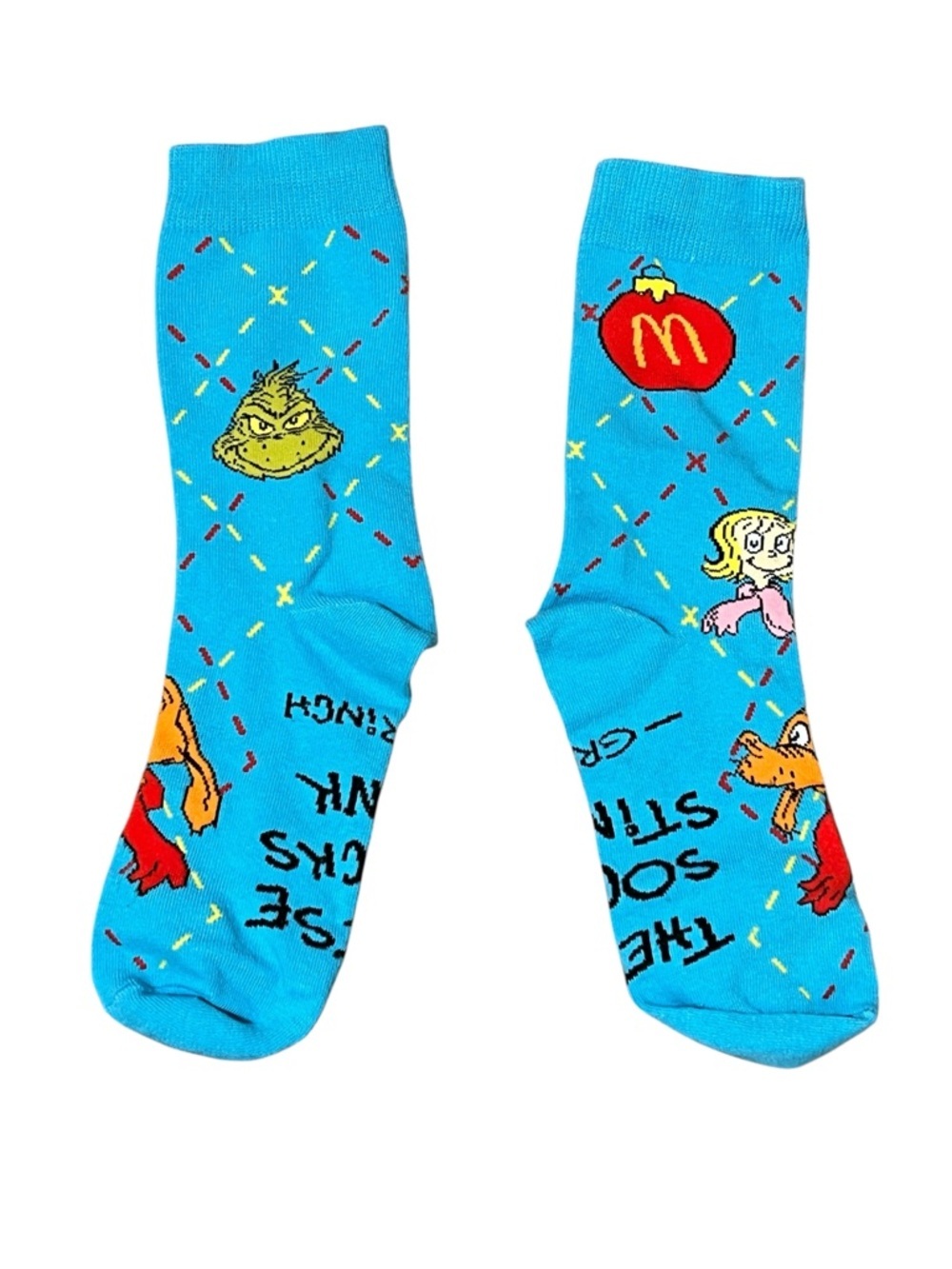 McDonalds Grinch Socks Blue These Socks Stink Holiday Adult One Size Crew